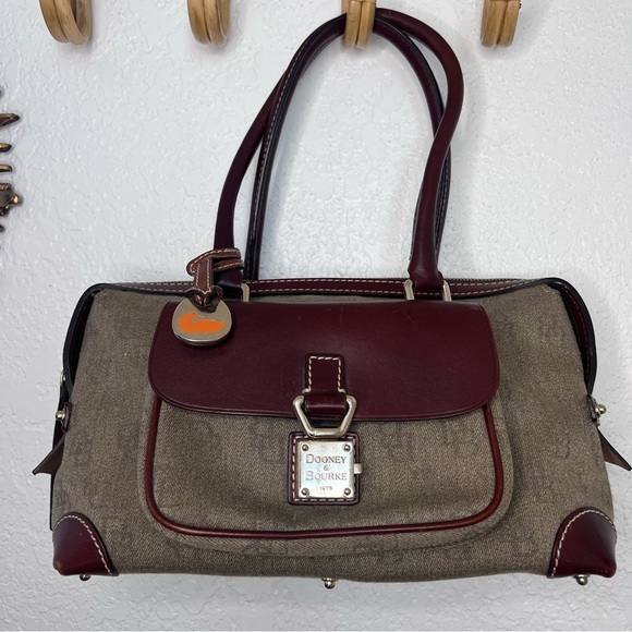 Dooney & Bourke Leather Trim Y2K Canvas Satchel Bag - Picture 3 of 11